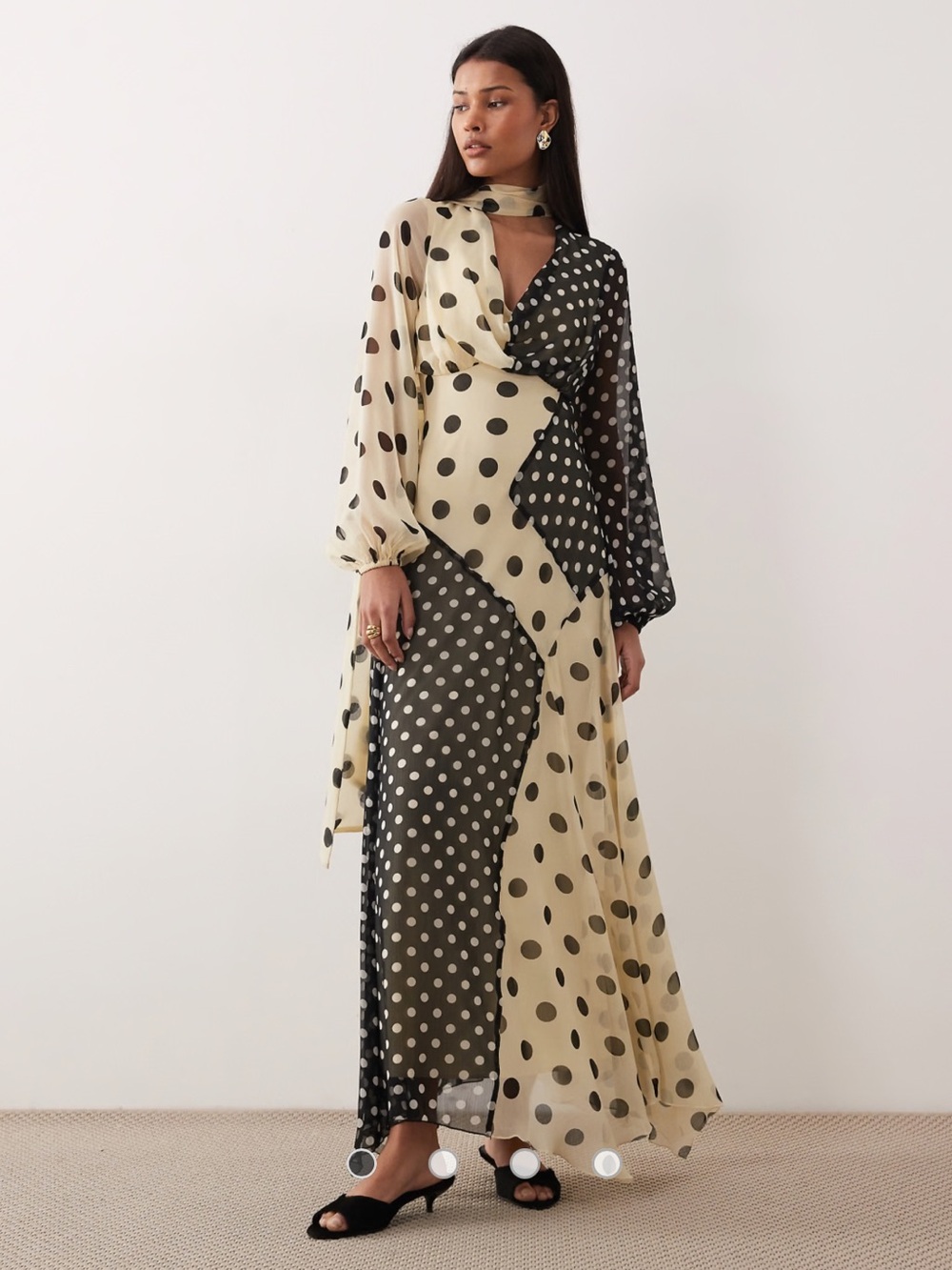 NWOT ASOS Two-Tone Polka Dot Wrap Maxi Dress - Black and Cream